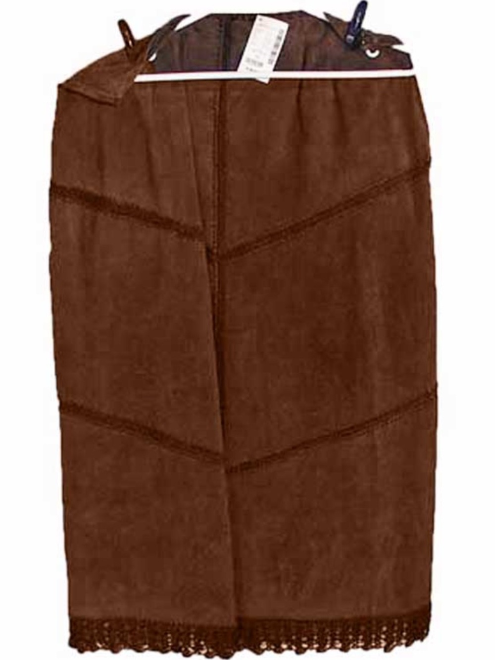 SUEDE LONG SKIRT & CROCHET LACE HEM, ORIGINAL TAGS ON, MISSES 16, DARK BROWN, - Picture 2 of 12